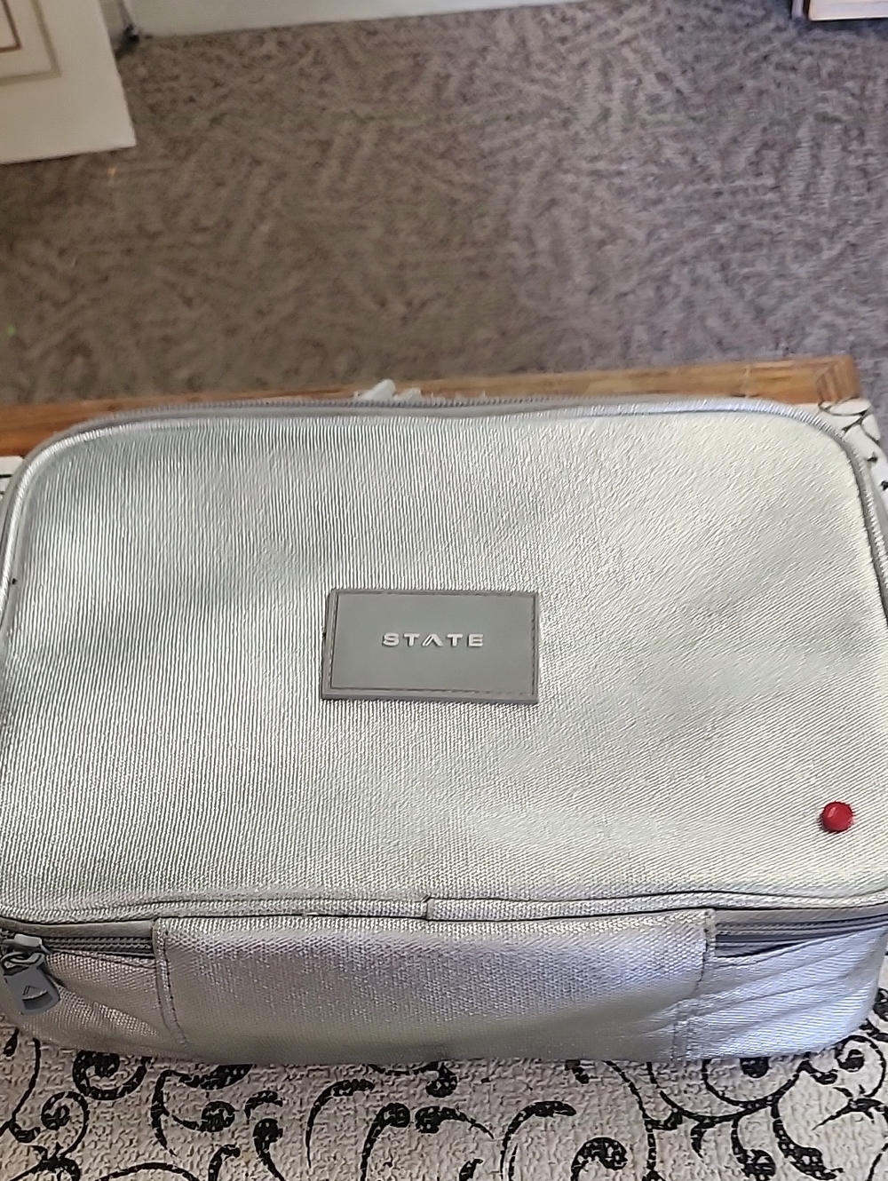 STATE Silver Insulated Lunch Bag with Textured Metallic Finish